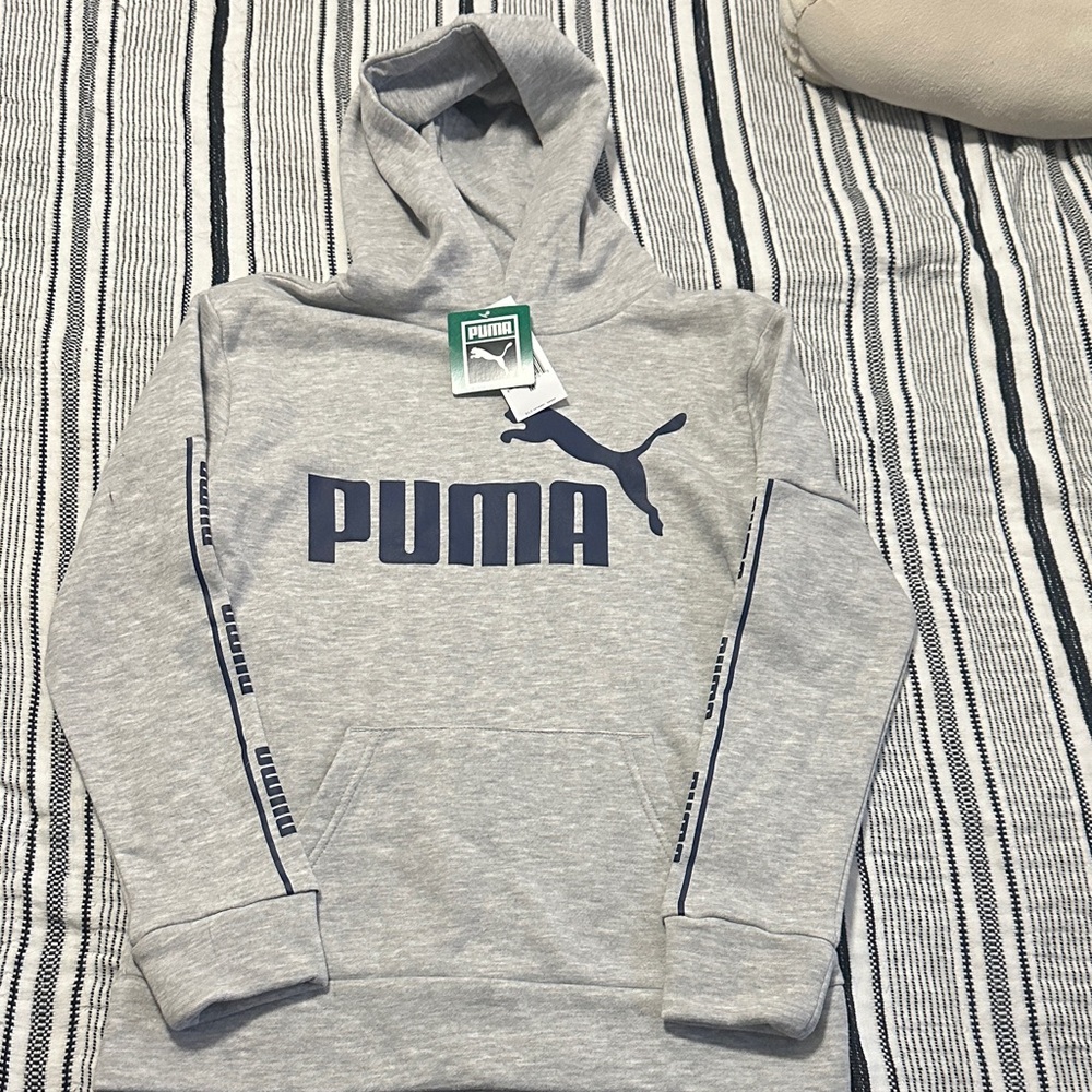 Puma Light Gray Hoodie with Dark Blue Accents